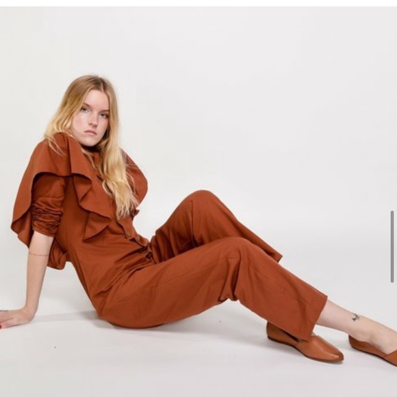 ❌SOLD❌ NWOT Rita Row x Free People Lola Ruffled Orange Microchecks Jumpsuit - Picture 8 of 8